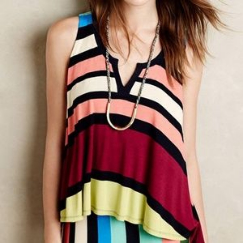 Anthro Maeve Layered Davina Dress Striped Swing - Picture 3 of 5